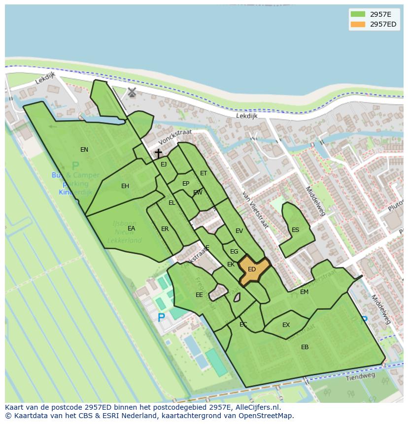Afbeelding van het postcodegebied 2957 ED op de kaart.