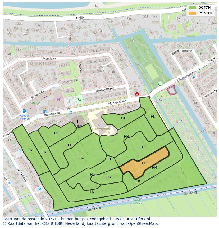 Afbeelding van het postcodegebied 2957 HE op de kaart.