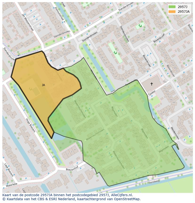 Afbeelding van het postcodegebied 2957 JA op de kaart.