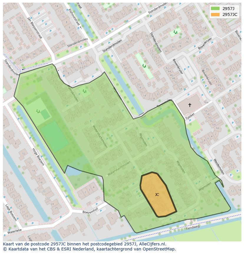 Afbeelding van het postcodegebied 2957 JC op de kaart.