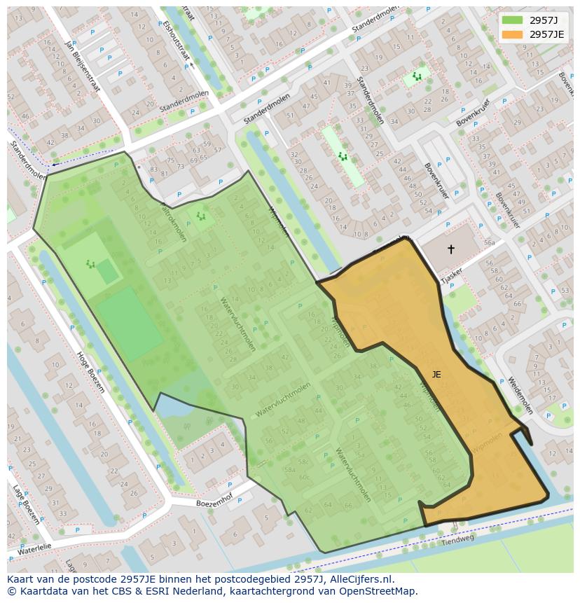 Afbeelding van het postcodegebied 2957 JE op de kaart.
