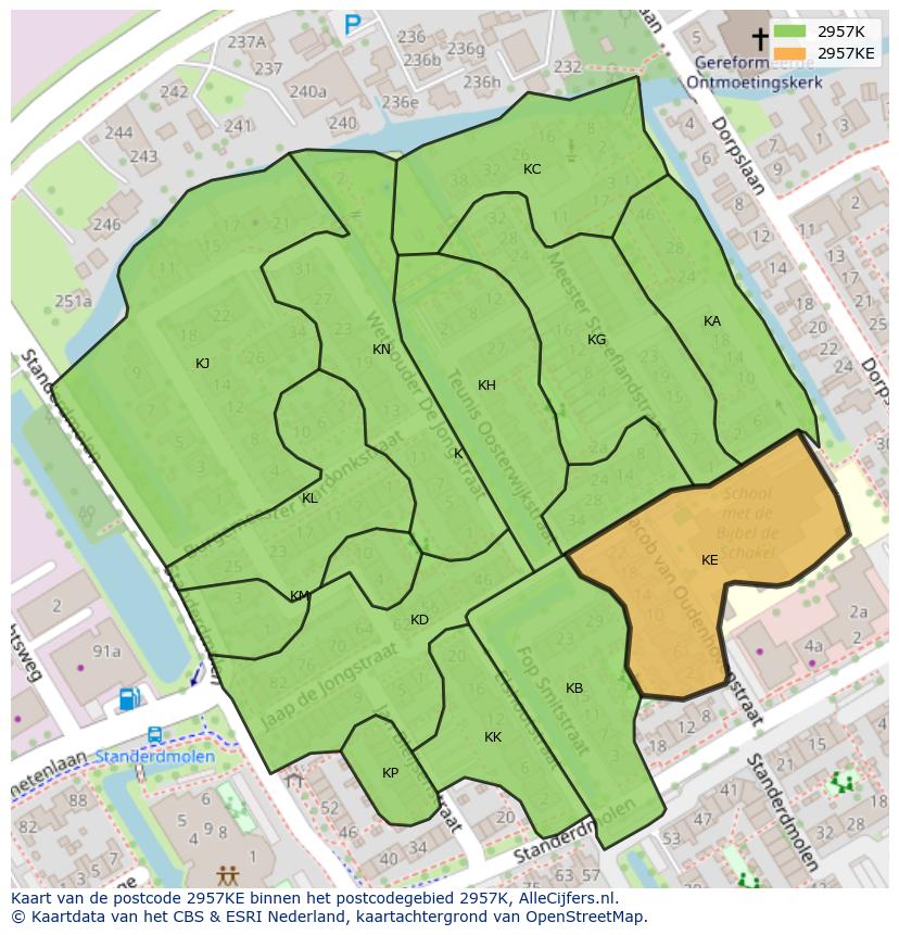 Afbeelding van het postcodegebied 2957 KE op de kaart.