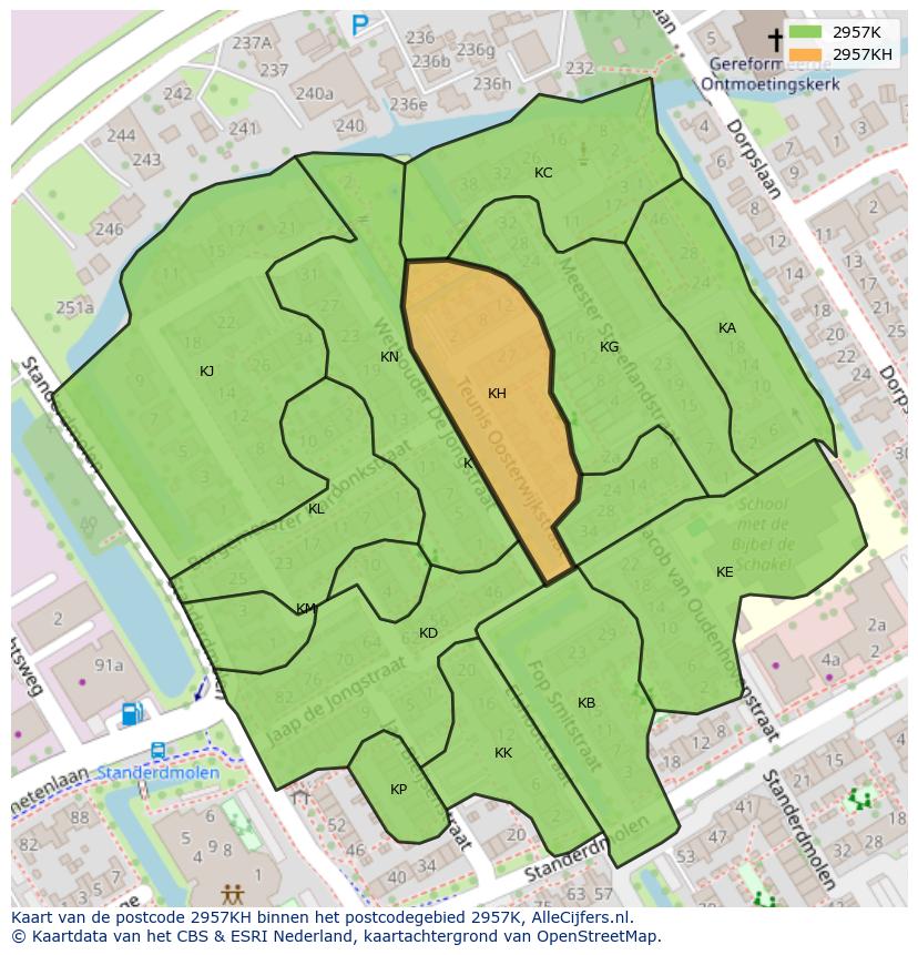 Afbeelding van het postcodegebied 2957 KH op de kaart.