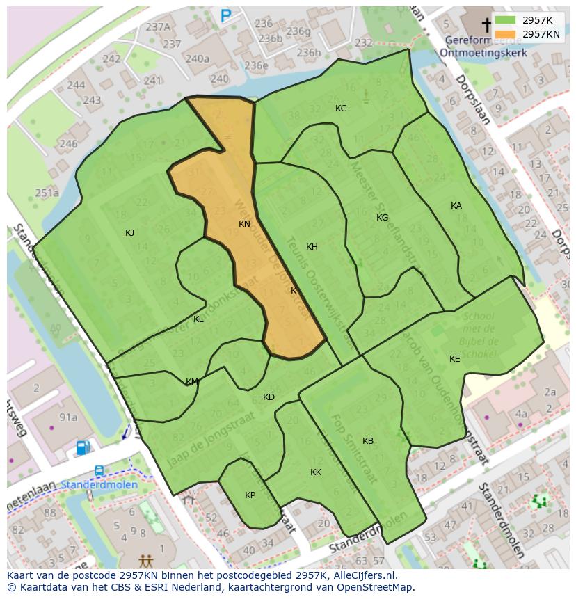 Afbeelding van het postcodegebied 2957 KN op de kaart.