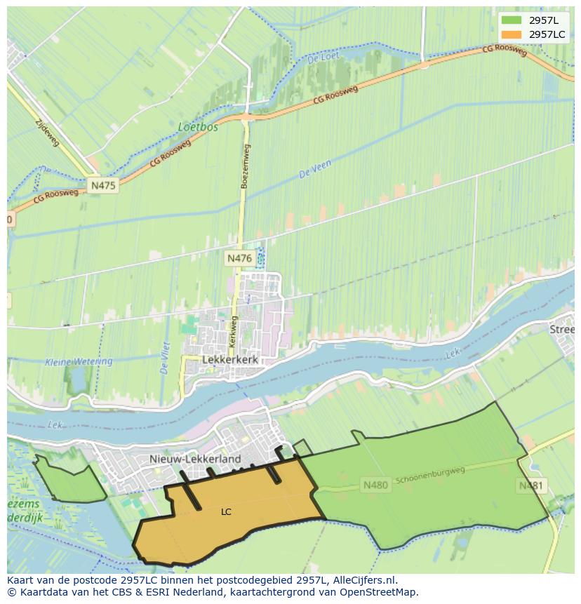 Afbeelding van het postcodegebied 2957 LC op de kaart.