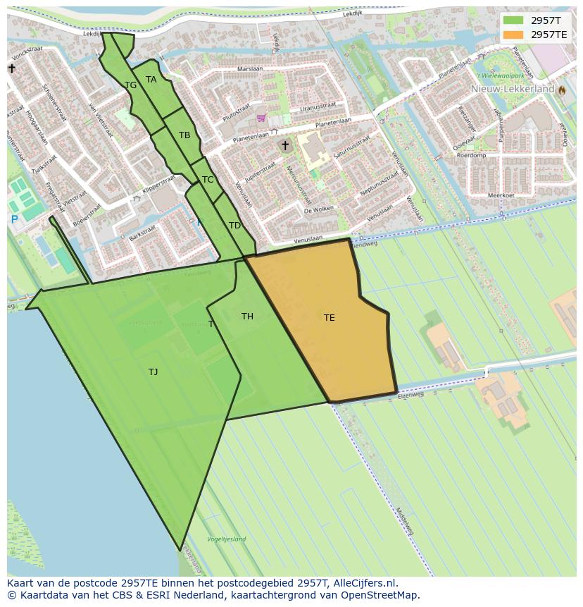 Afbeelding van het postcodegebied 2957 TE op de kaart.
