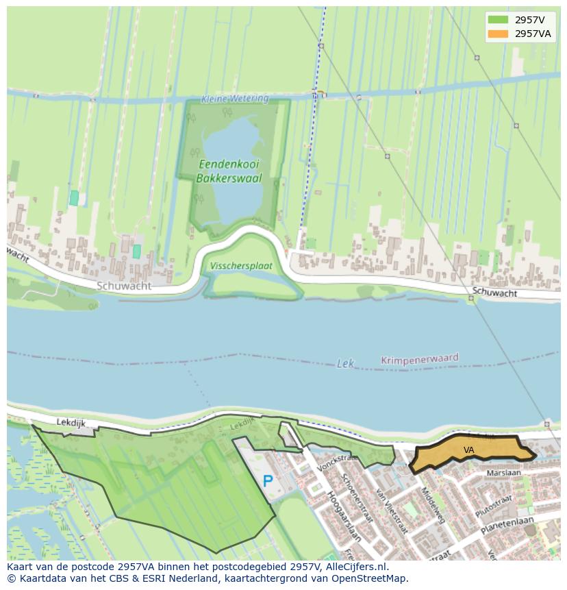 Afbeelding van het postcodegebied 2957 VA op de kaart.