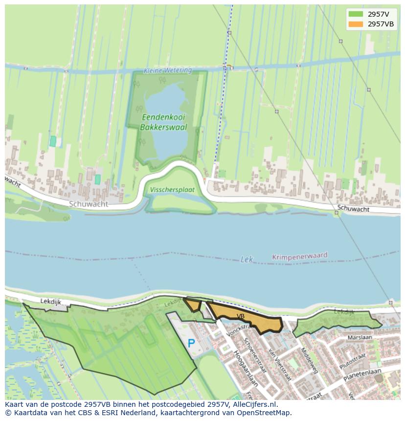 Afbeelding van het postcodegebied 2957 VB op de kaart.