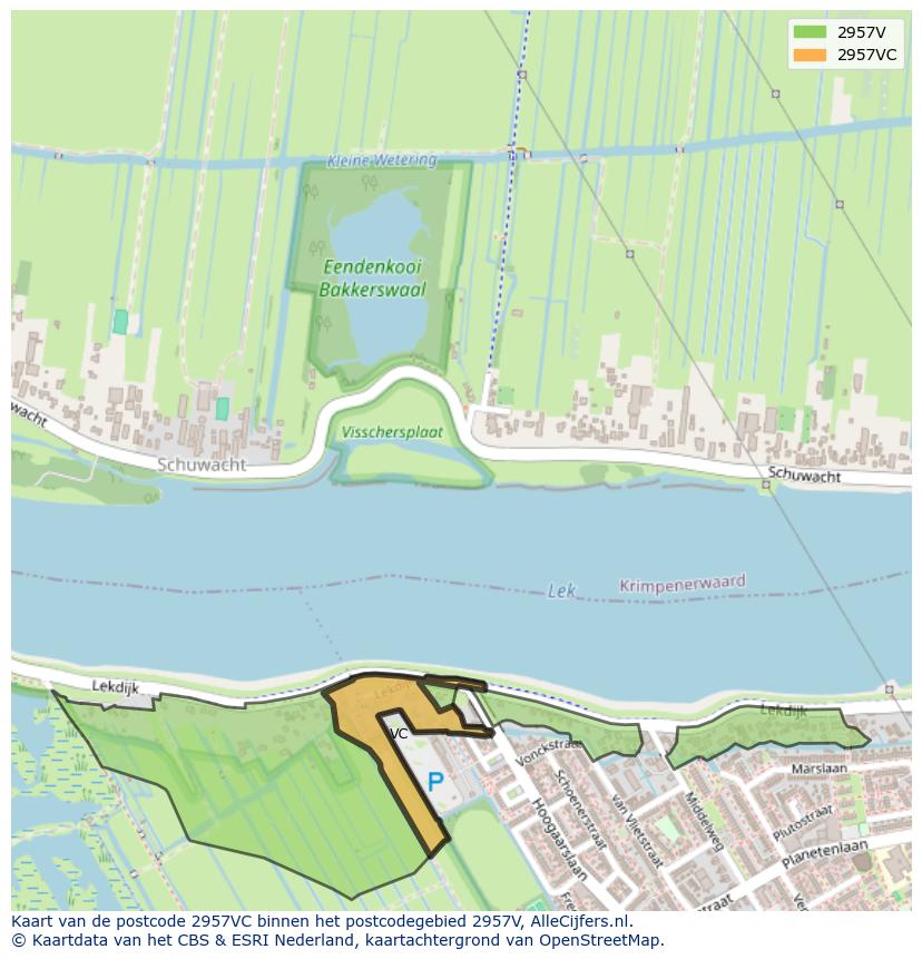 Afbeelding van het postcodegebied 2957 VC op de kaart.