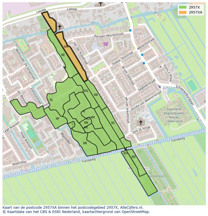 Afbeelding van het postcodegebied 2957 XA op de kaart.