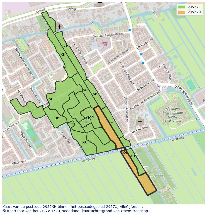Afbeelding van het postcodegebied 2957 XH op de kaart.