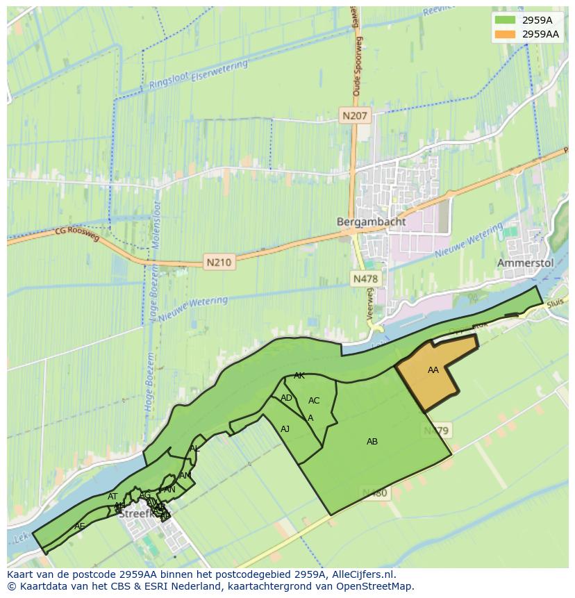Afbeelding van het postcodegebied 2959 AA op de kaart.