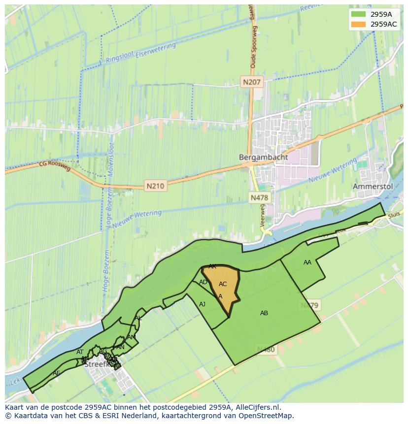 Afbeelding van het postcodegebied 2959 AC op de kaart.
