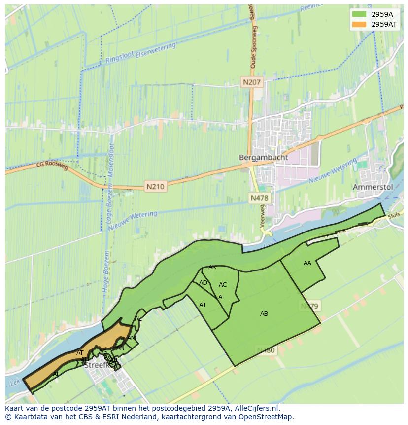 Afbeelding van het postcodegebied 2959 AT op de kaart.