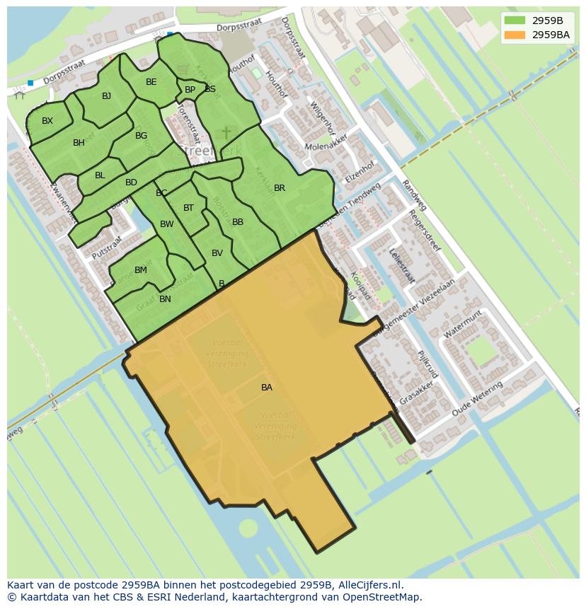 Afbeelding van het postcodegebied 2959 BA op de kaart.