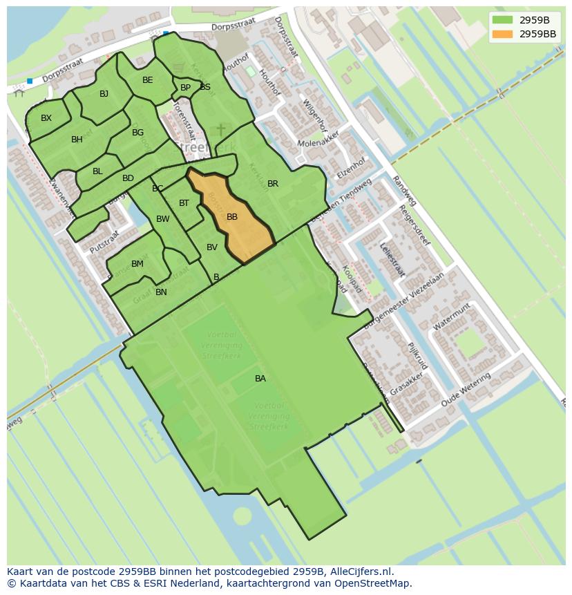 Afbeelding van het postcodegebied 2959 BB op de kaart.