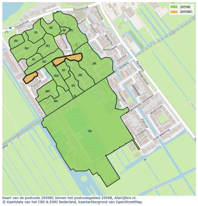 Afbeelding van het postcodegebied 2959 BC op de kaart.