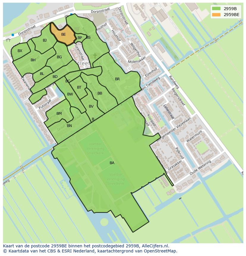 Afbeelding van het postcodegebied 2959 BE op de kaart.