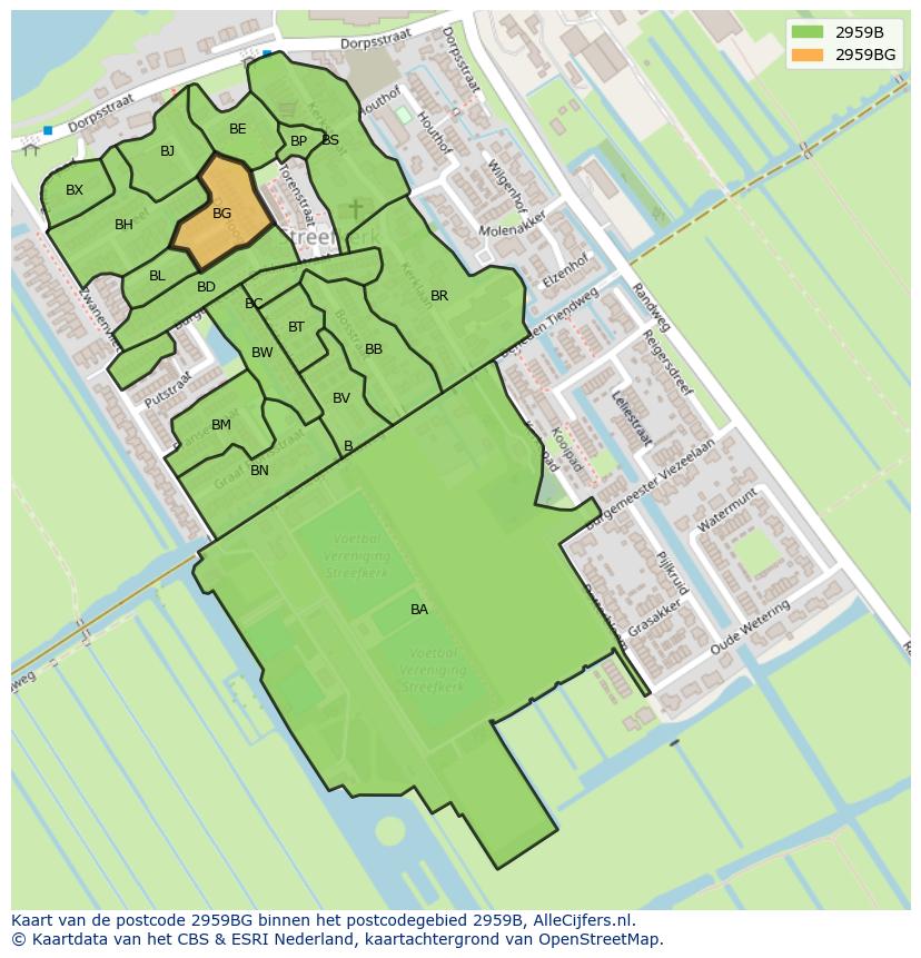 Afbeelding van het postcodegebied 2959 BG op de kaart.