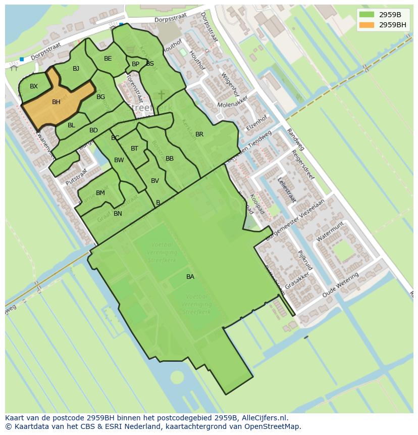 Afbeelding van het postcodegebied 2959 BH op de kaart.