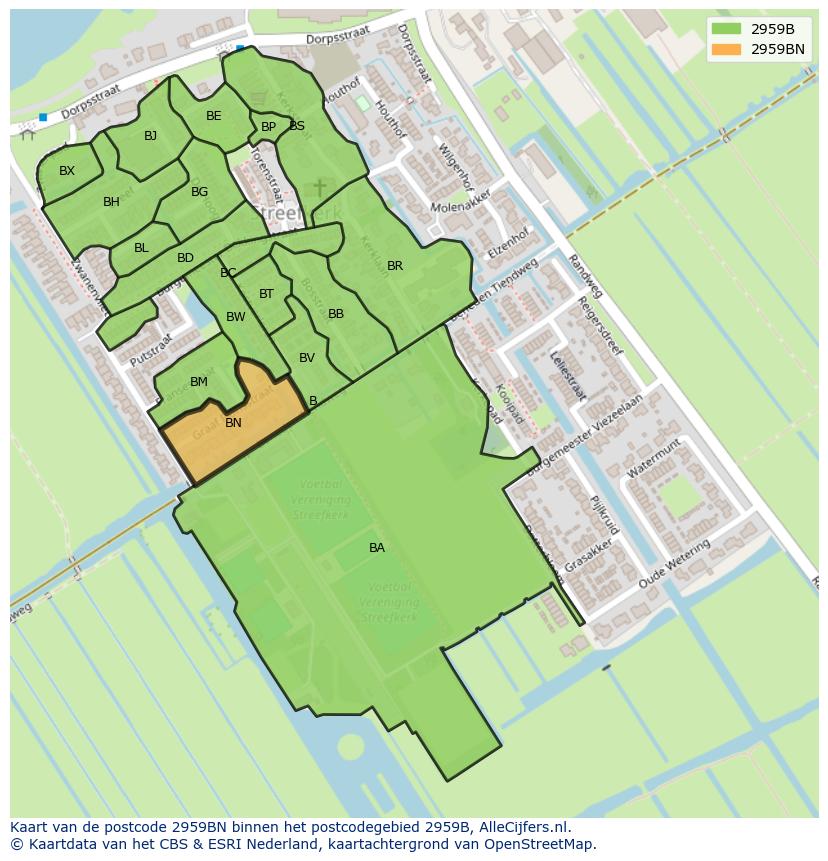 Afbeelding van het postcodegebied 2959 BN op de kaart.