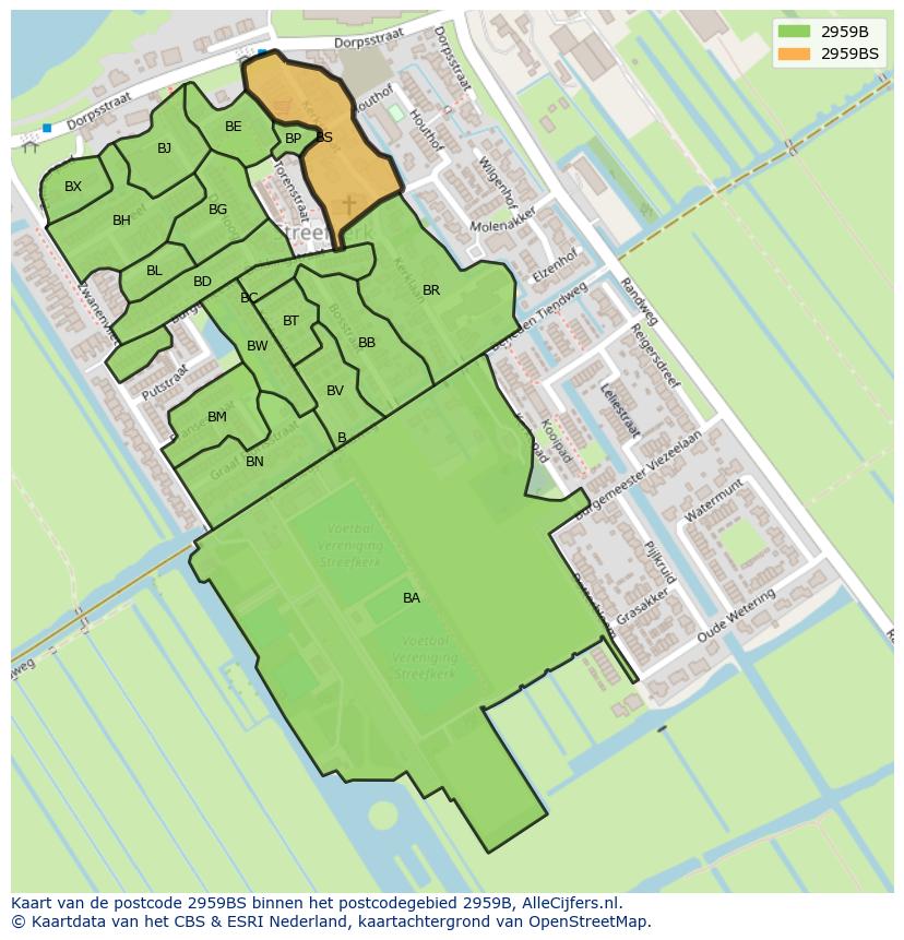 Afbeelding van het postcodegebied 2959 BS op de kaart.