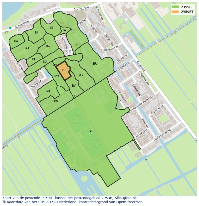 Afbeelding van het postcodegebied 2959 BT op de kaart.