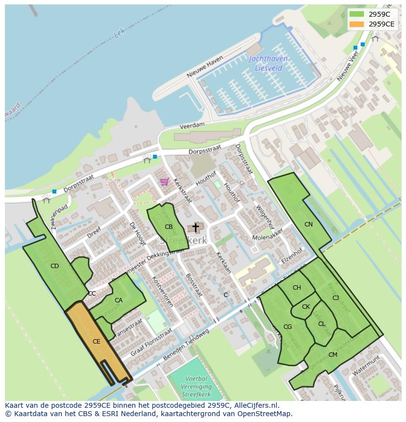 Afbeelding van het postcodegebied 2959 CE op de kaart.