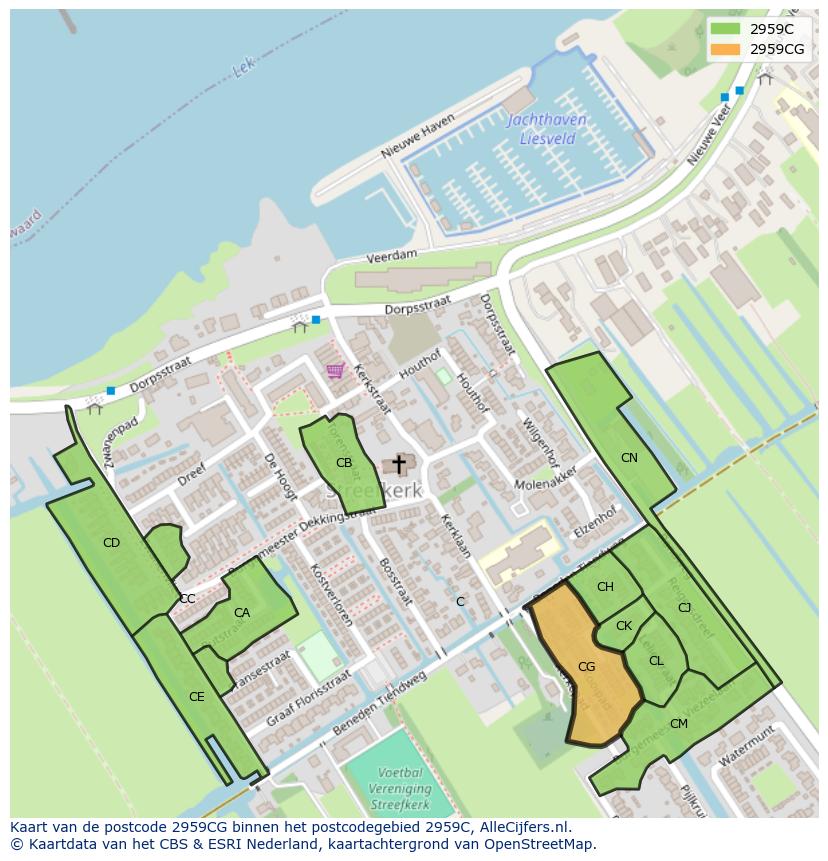 Afbeelding van het postcodegebied 2959 CG op de kaart.