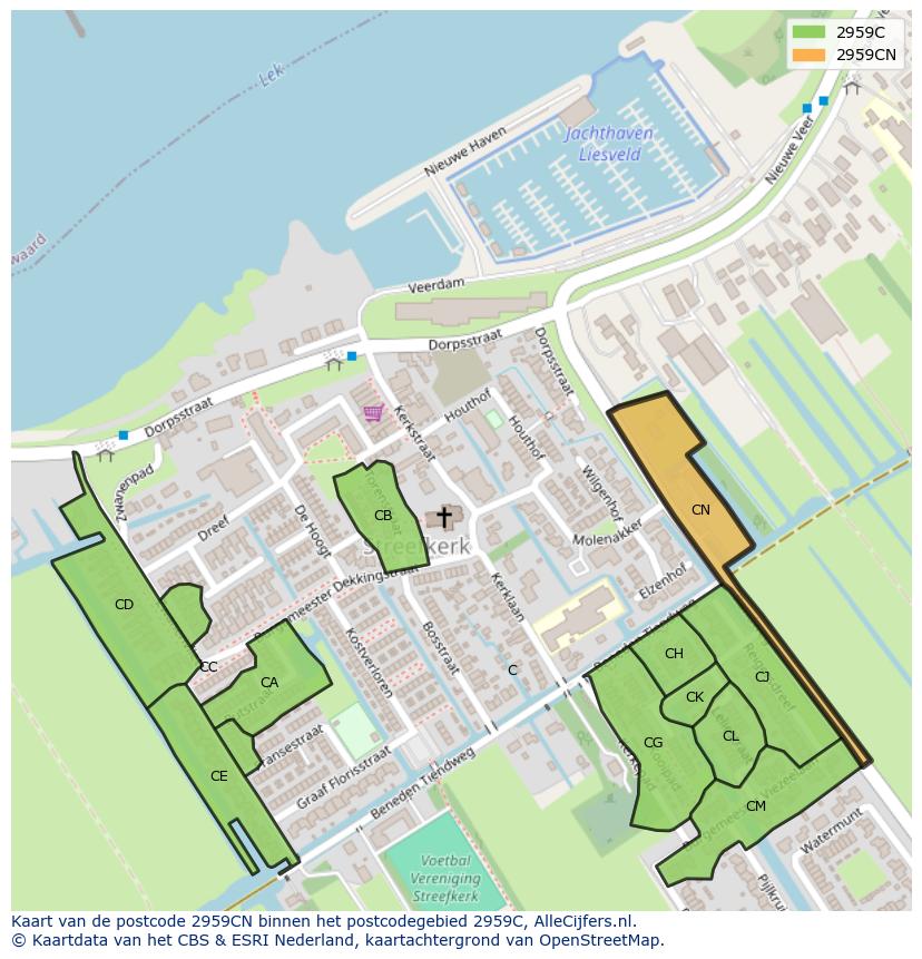 Afbeelding van het postcodegebied 2959 CN op de kaart.