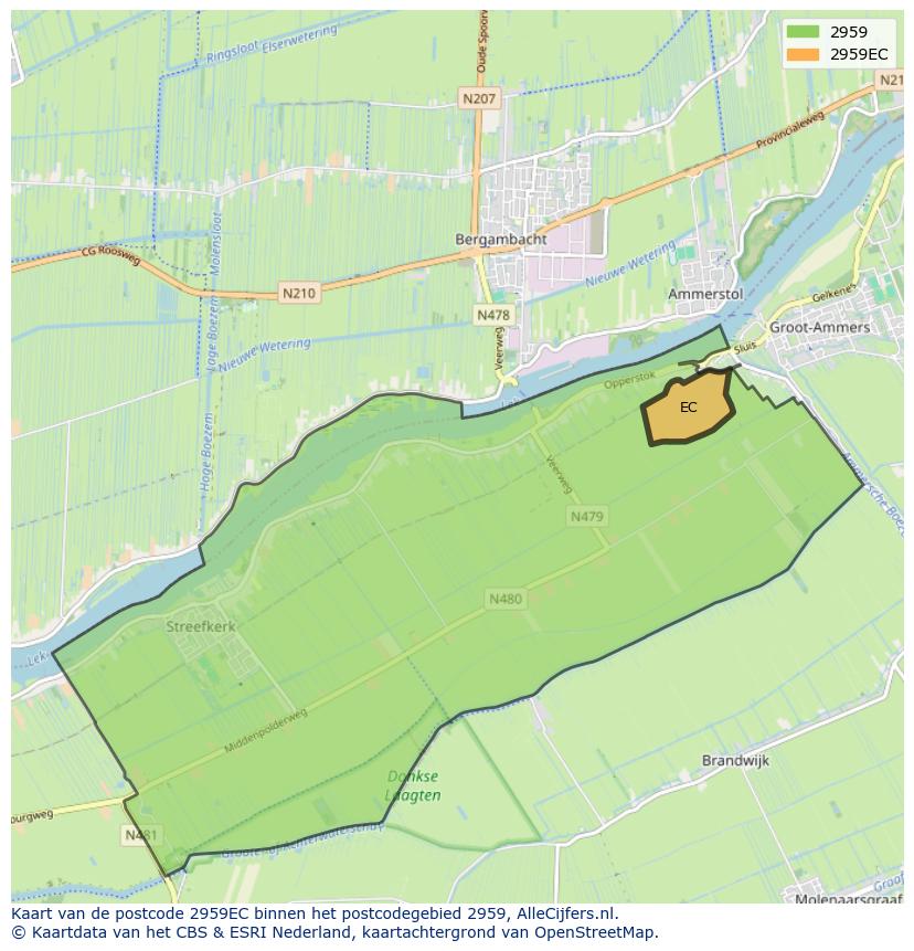 Afbeelding van het postcodegebied 2959 EC op de kaart.