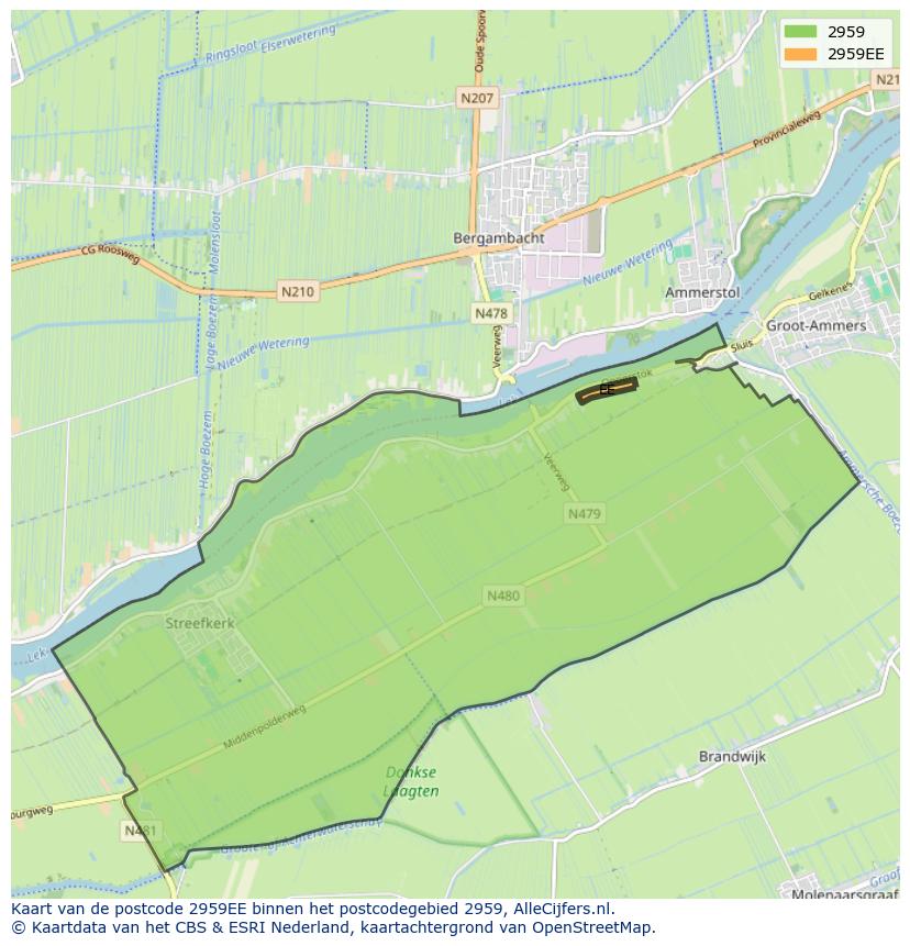 Afbeelding van het postcodegebied 2959 EE op de kaart.