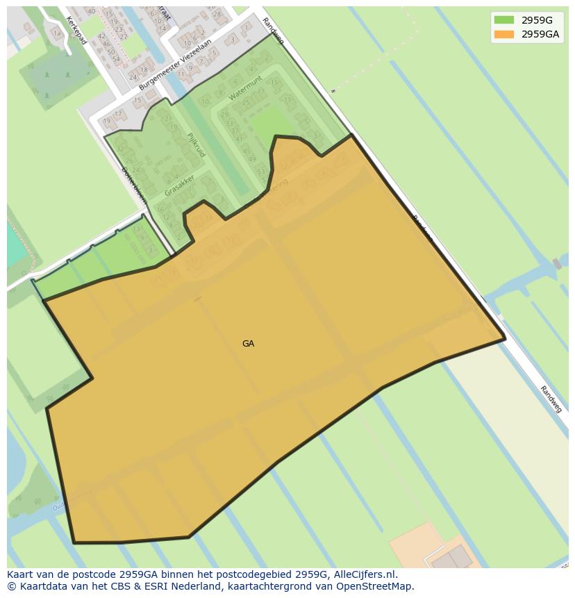 Afbeelding van het postcodegebied 2959 GA op de kaart.