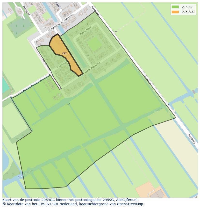 Afbeelding van het postcodegebied 2959 GC op de kaart.