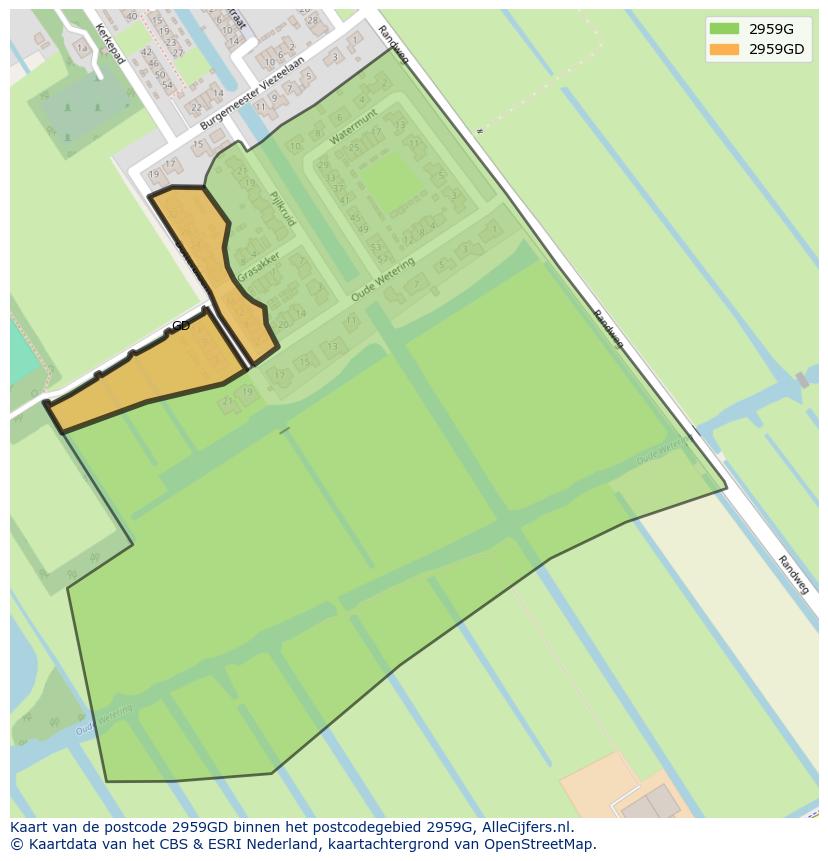 Afbeelding van het postcodegebied 2959 GD op de kaart.