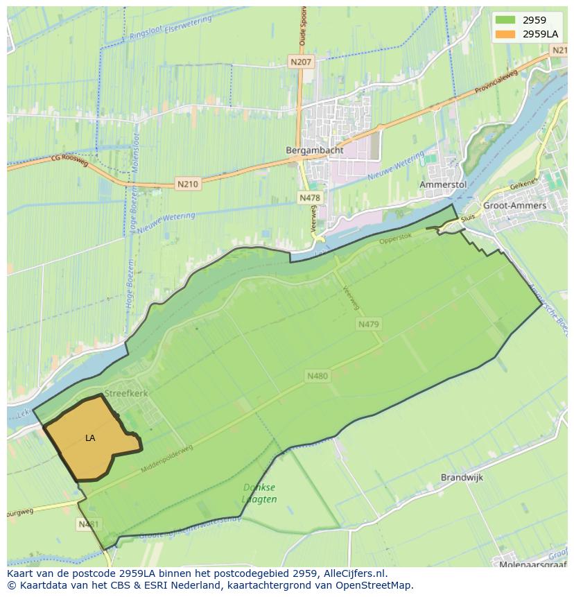 Afbeelding van het postcodegebied 2959 LA op de kaart.