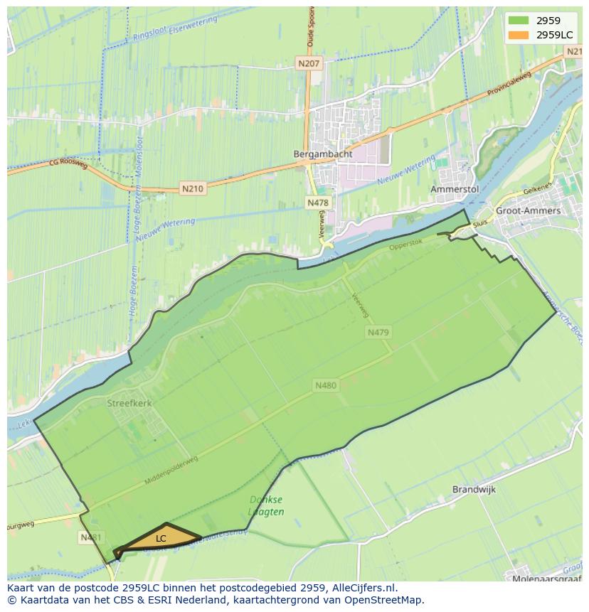 Afbeelding van het postcodegebied 2959 LC op de kaart.