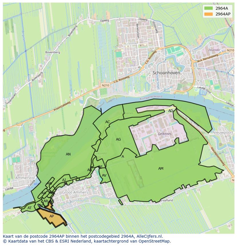Afbeelding van het postcodegebied 2964 AP op de kaart.
