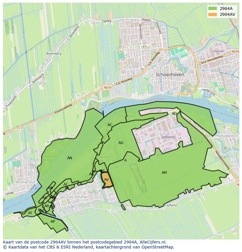 Afbeelding van het postcodegebied 2964 AV op de kaart.