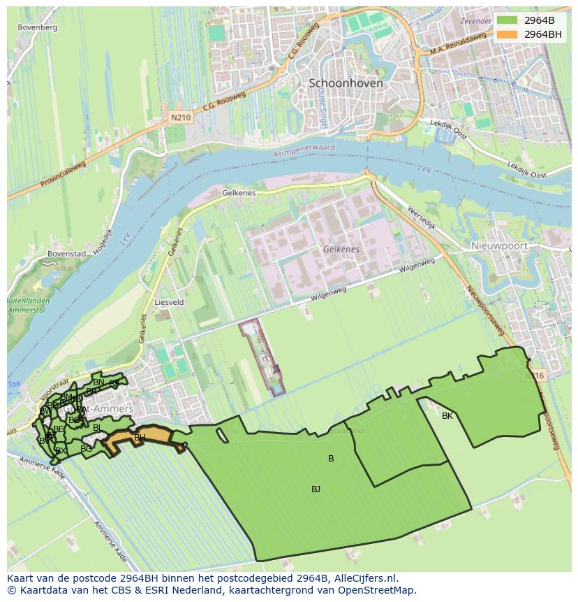 Afbeelding van het postcodegebied 2964 BH op de kaart.