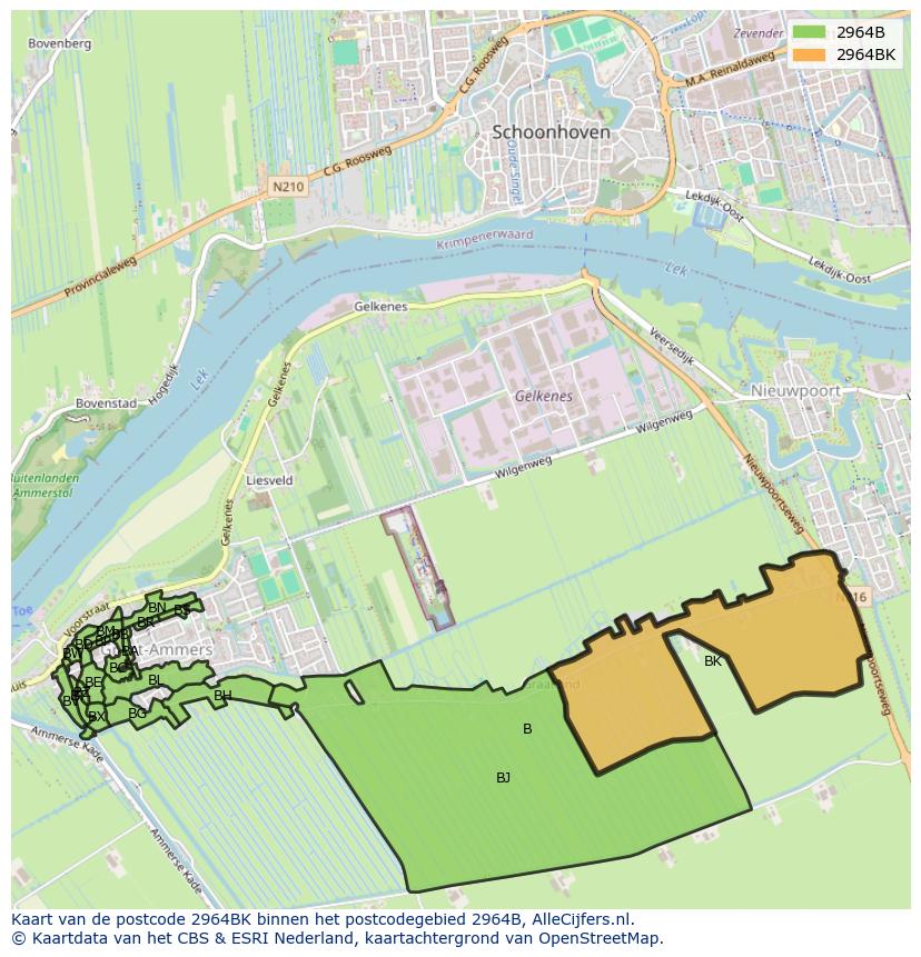 Afbeelding van het postcodegebied 2964 BK op de kaart.