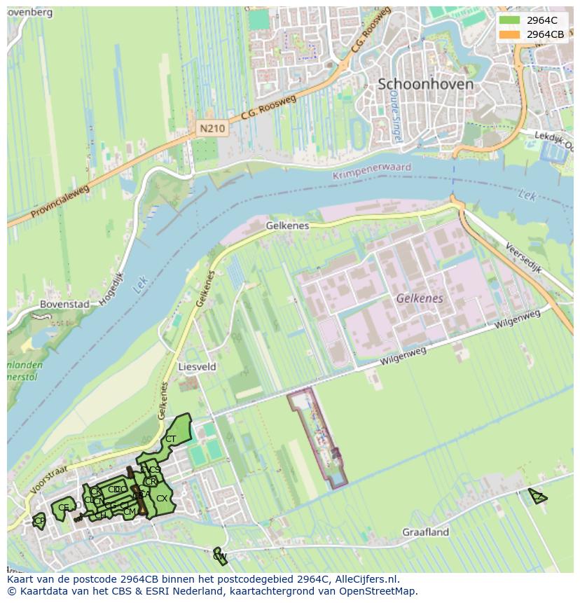 Afbeelding van het postcodegebied 2964 CB op de kaart.