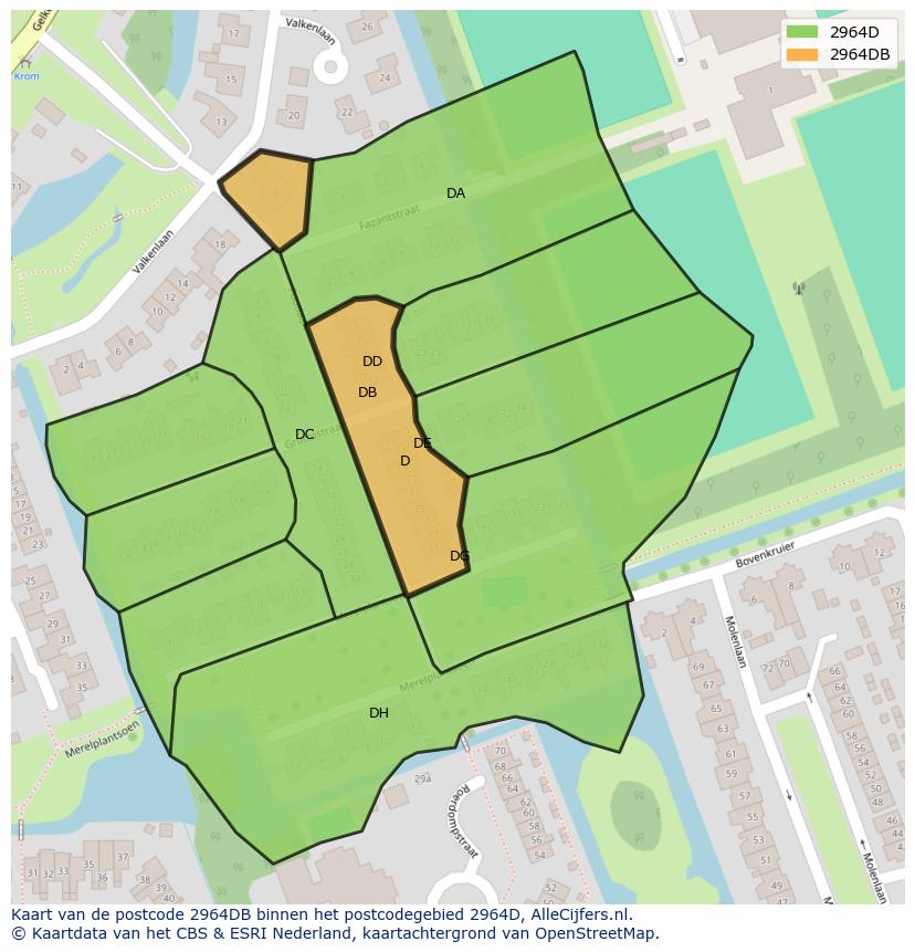 Afbeelding van het postcodegebied 2964 DB op de kaart.