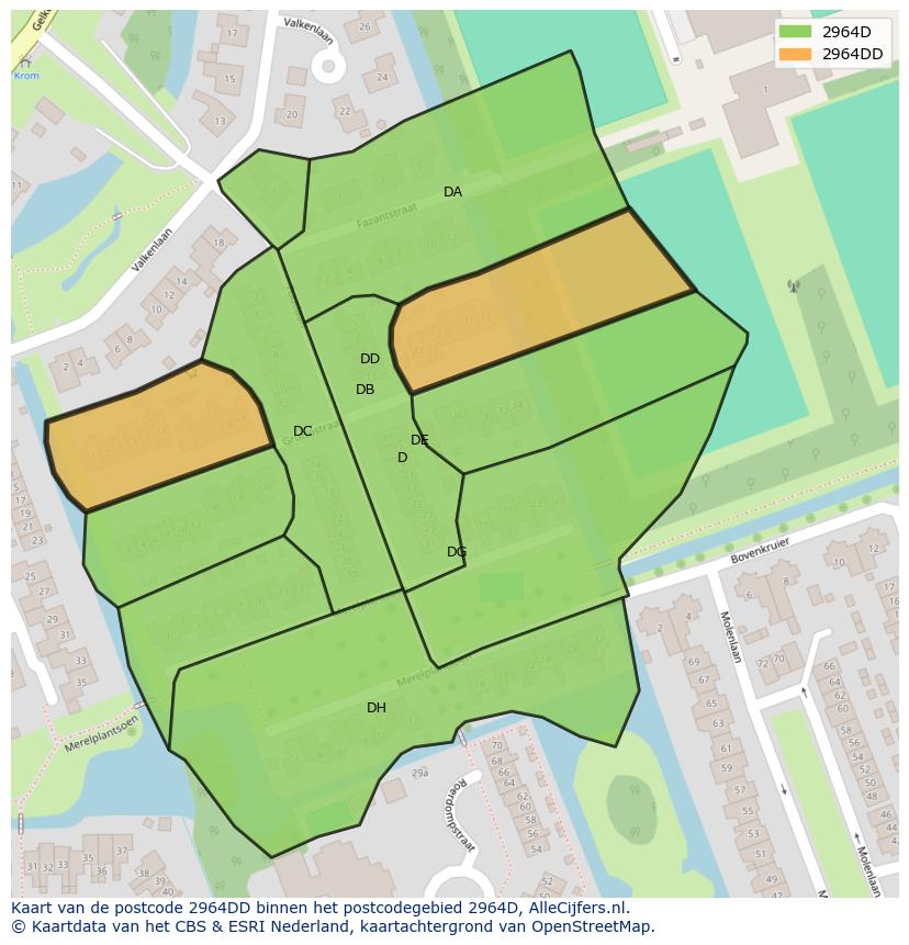 Afbeelding van het postcodegebied 2964 DD op de kaart.