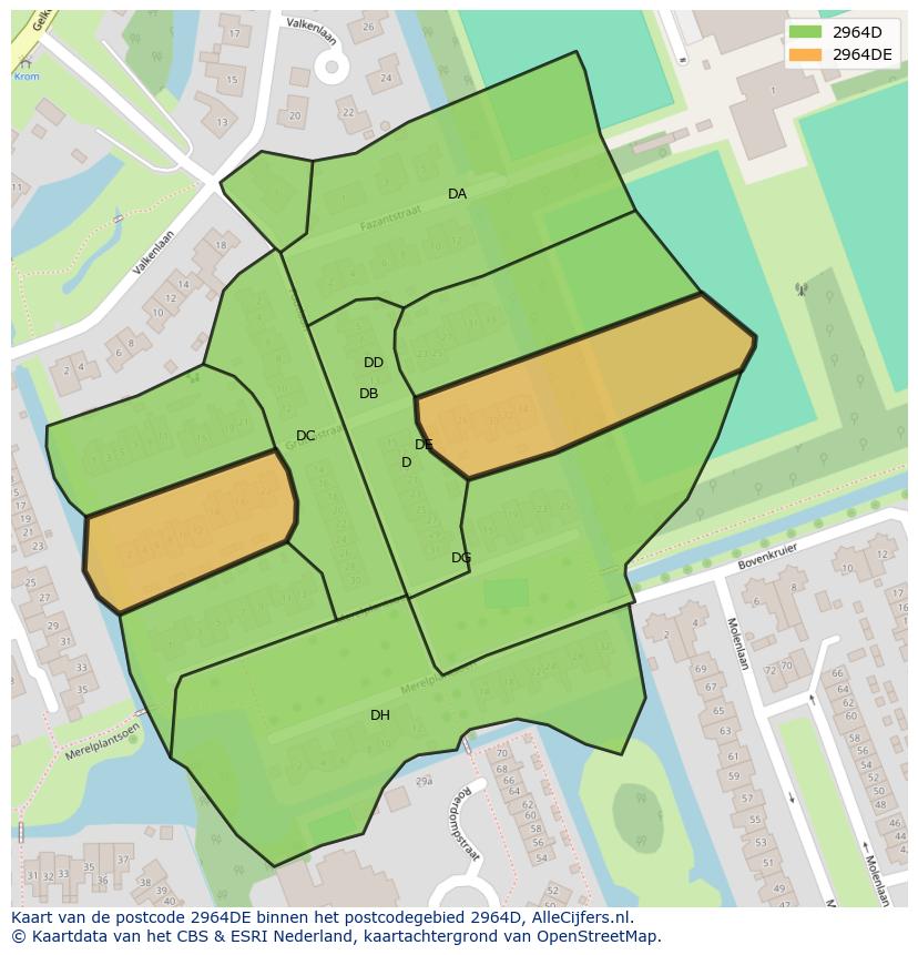 Afbeelding van het postcodegebied 2964 DE op de kaart.
