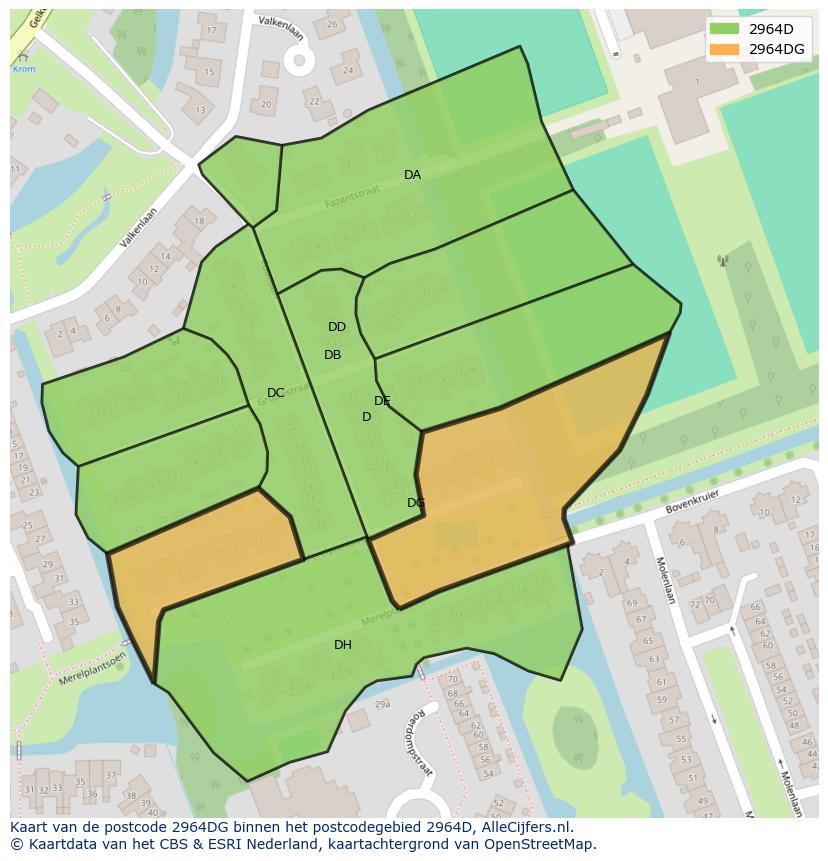 Afbeelding van het postcodegebied 2964 DG op de kaart.