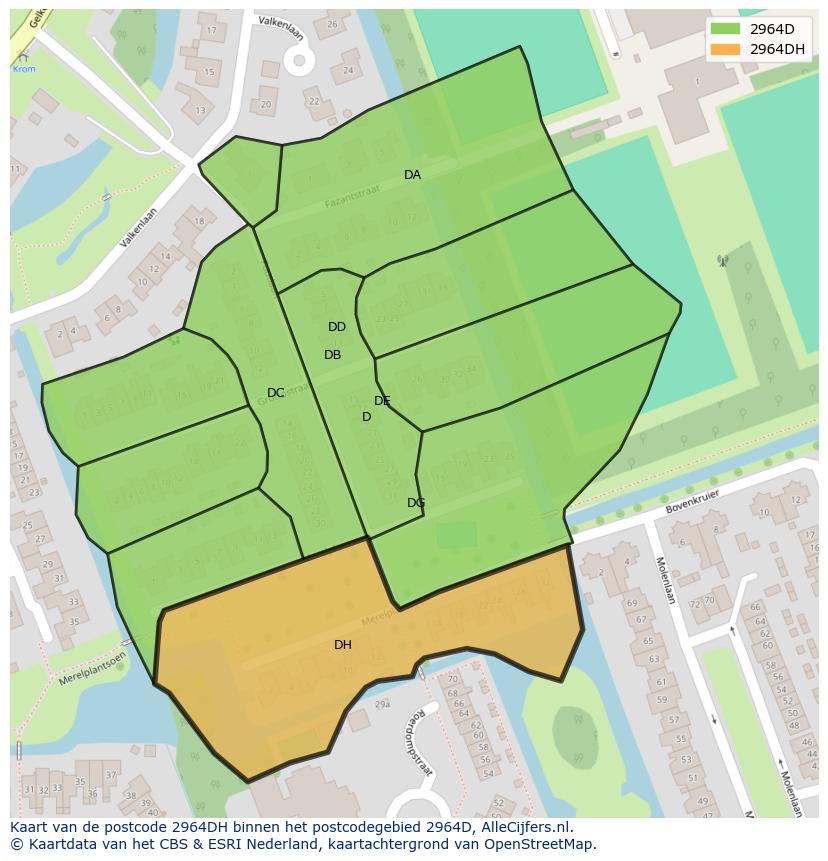 Afbeelding van het postcodegebied 2964 DH op de kaart.