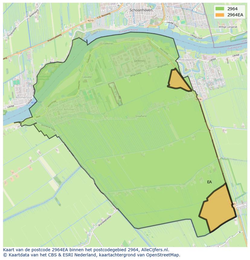 Afbeelding van het postcodegebied 2964 EA op de kaart.