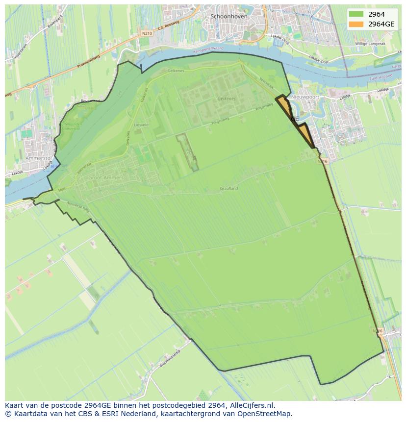 Afbeelding van het postcodegebied 2964 GE op de kaart.