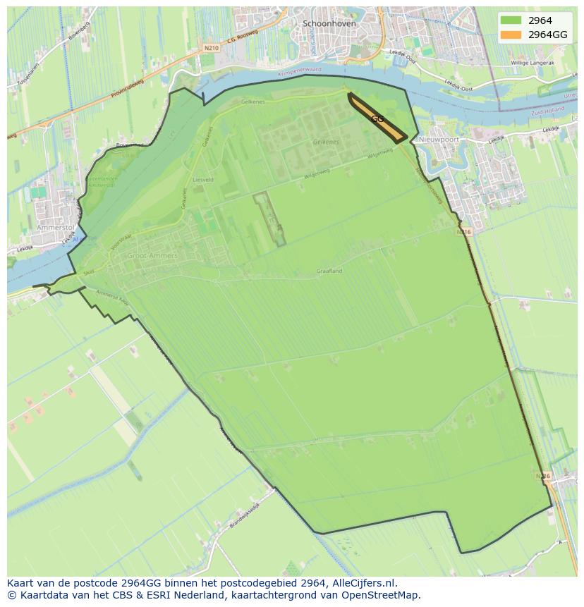 Afbeelding van het postcodegebied 2964 GG op de kaart.